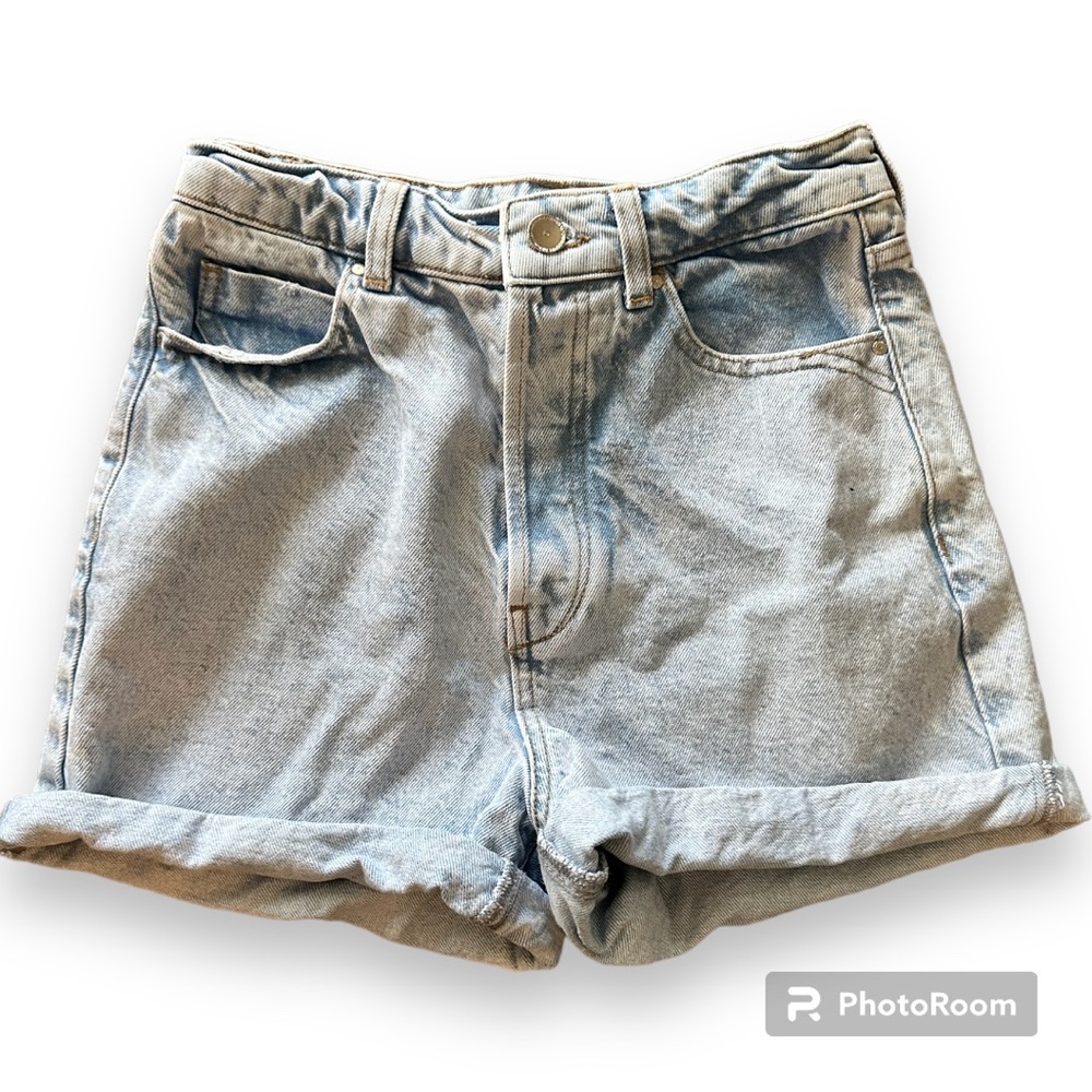 Zara High Waist Denim Shorts Size 4 Acid Wash Cuffed 90s Mom Jean Style